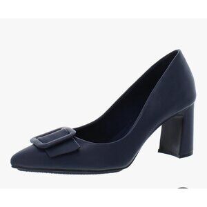 Anne Klein Baretta iFlex Navy Blue Block Heel Pumps W Buckle 3" Size 9
